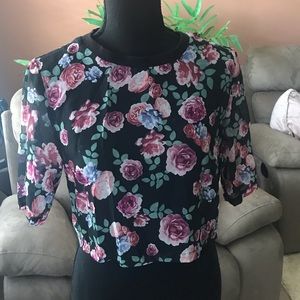 Sheer Black Floral Crop Top